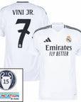 Real Madrid Vini JR. 7 Home Fan Jersey 2024/25 Patches UCL UEFA Foundation (Official Printing)