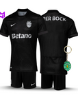 Conjunto Infantil Sporting Away Preta 2025/26 - LANÇAMENTO! 🔥💚
