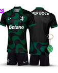 Conjunto Infantil Sporting Alternativa Preta 2025/26 - LANÇAMENTO! 🔥💚