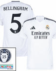 Real Madrid Bellingham 5 Home Fan Jersey 2024/25 Patches UCL UEFA Foundation (Official Printing)