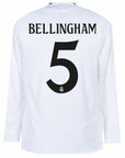 Real Madrid Bellingham 5 Home Fan Jersey Long Sleeve 2024/25 Patches UCL UEFA Foundation (Official Printing)