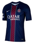 Official PSG home shirt, 2025-26 season, by Nike, featuring the European Champion emblem and the 10th anniversary of the UEFA Foundation.